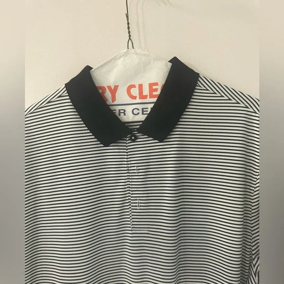 Nike Men Large Black/White Stripped Dri Fit Polo - Picture 2 of 6
